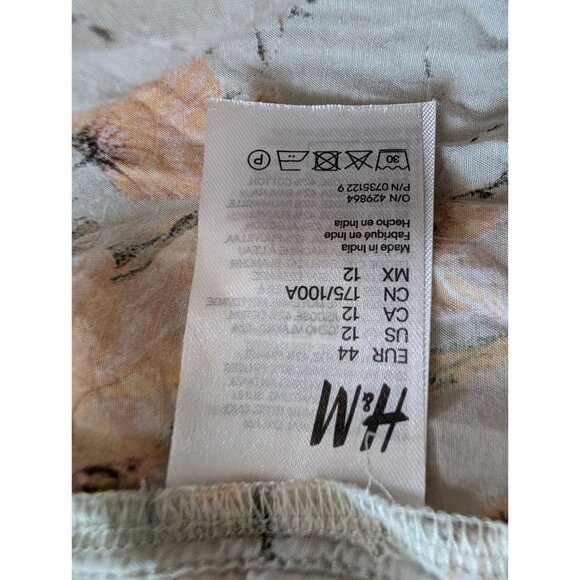 H&M Floral Long-Sleeve Peasant Blouse Dress With Tie Neck & Ruffles Size 12 - Picture 7 of 9